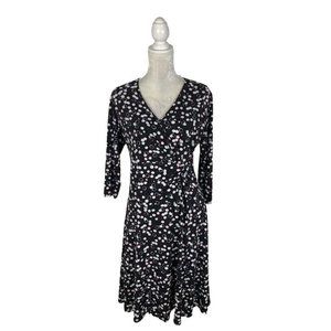 Chico's Faux Wrap Dress Black White Red Dots Twist Side 3/4 Sleeve No Size Tag M
